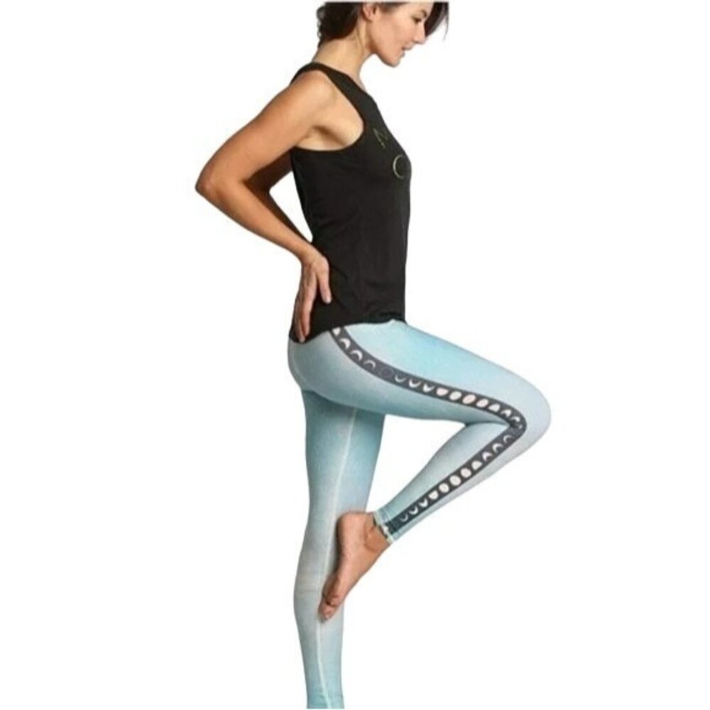 Teeki Green Blue Moon Phases Lunar Eclipse Yoga Leggings Size XSmall